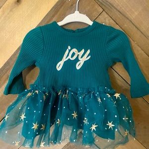 LITTLE ME  Baby Green and Gold Star Joy Holiday Tutu dress 3M